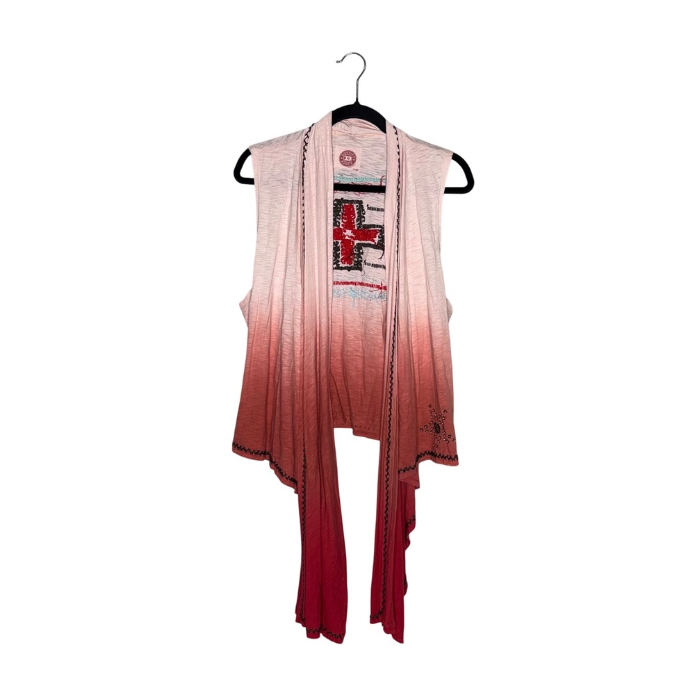 Double D Ranch Vest Women Pink Ombre Excellent Southwestern Embroidered‎ Cross